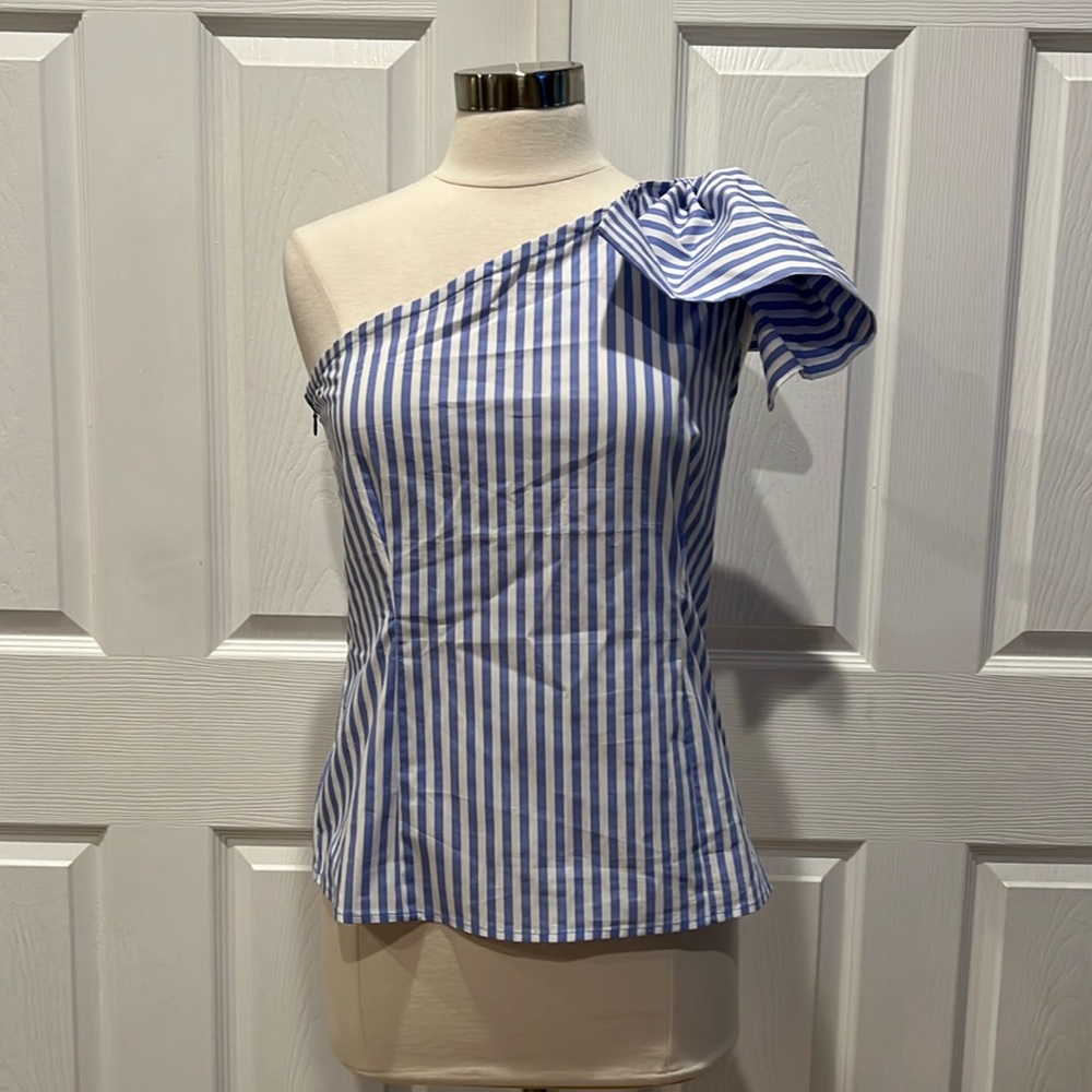 NWT NY & Company Striped One Shoulder Bow Top